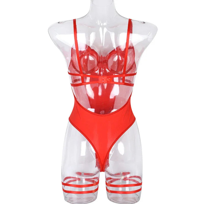 Body string transparent et jarretières doubles sexy lingerie raffinée Structure - GUAPPAA