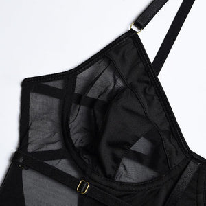 Body string transparent et jarretières doubles sexy lingerie raffinée Structure - GUAPPAA