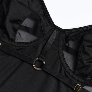 Body string transparent et jarretières doubles sexy lingerie raffinée Structure - GUAPPAA
