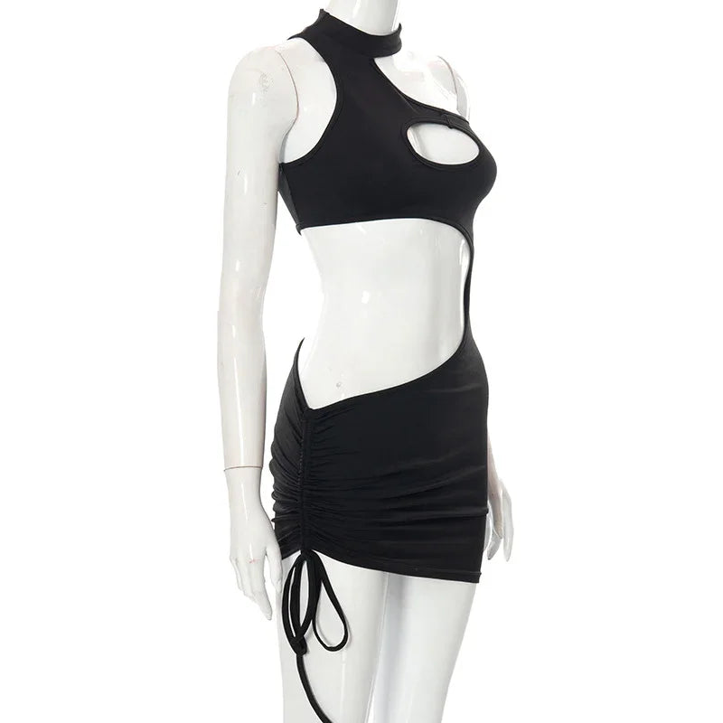 Gallia 3 couleurs micro robe asymétrique ouverte lacée sexy d'été - GUAPPAA